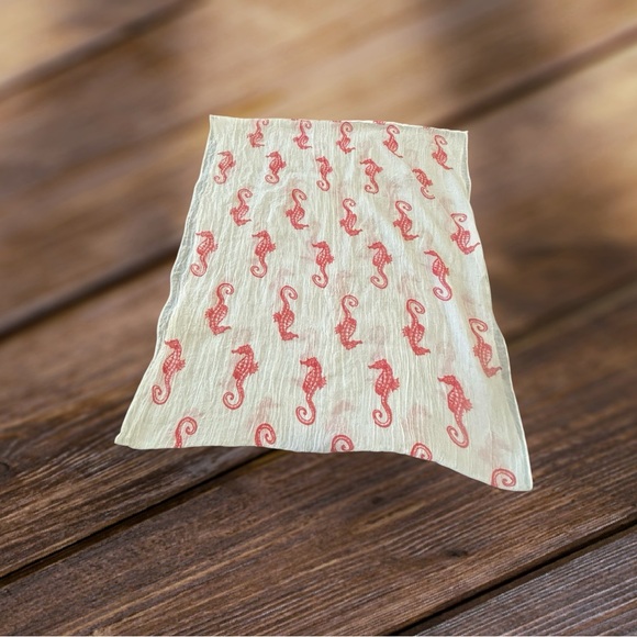 Chic Cream Infinity Scarf with Red Seahorse Design - Picture 6 of 9